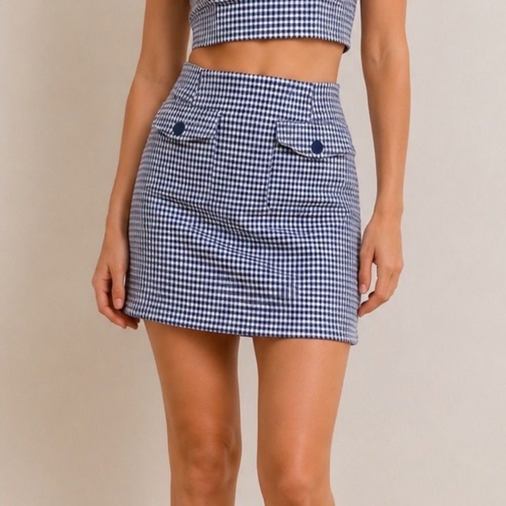Reformation Vera Linen Skirt Womens 4 Blue White Gingham Mini Pocket Preppy Fun